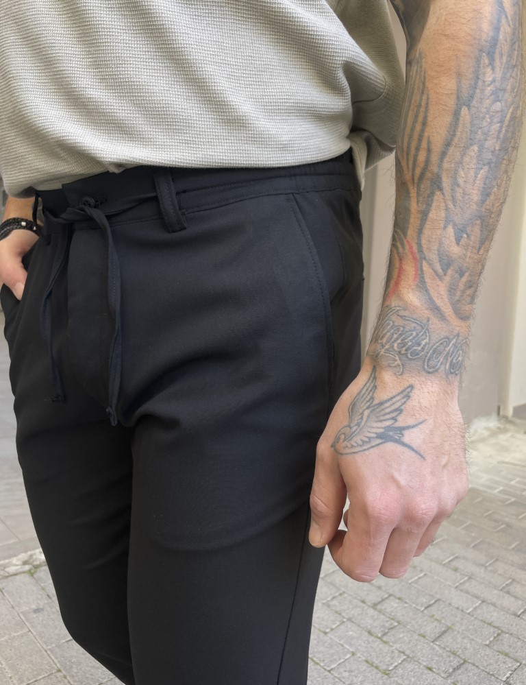 Ανδρικό μαύρο παντελόνι υφασμάτινο loose fit με λάστιχο στην μέση BC52401 φωτογραφία